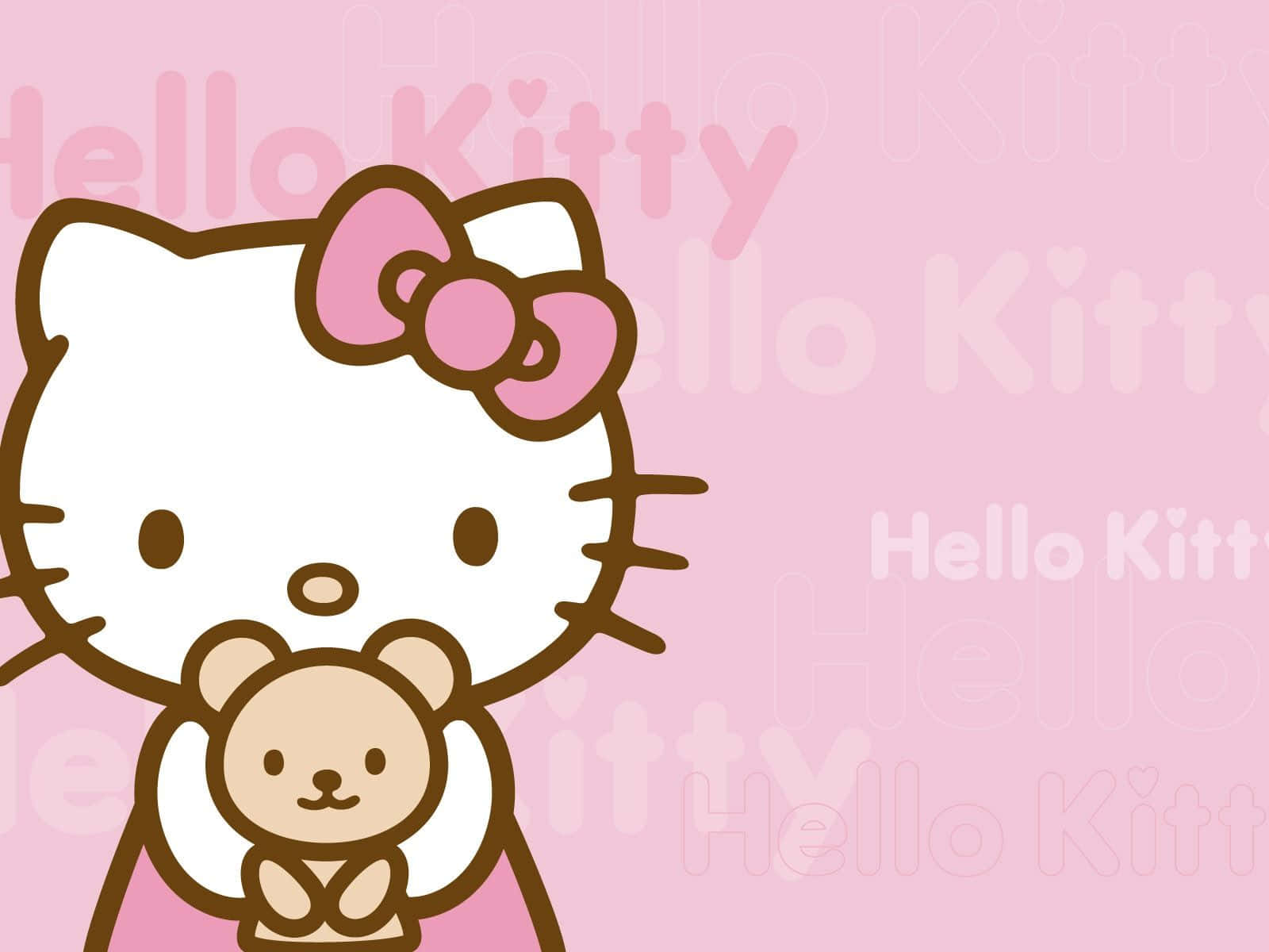 Fondode Pantalla Lindo De Hello Kitty Con Un Oso De Peluche.