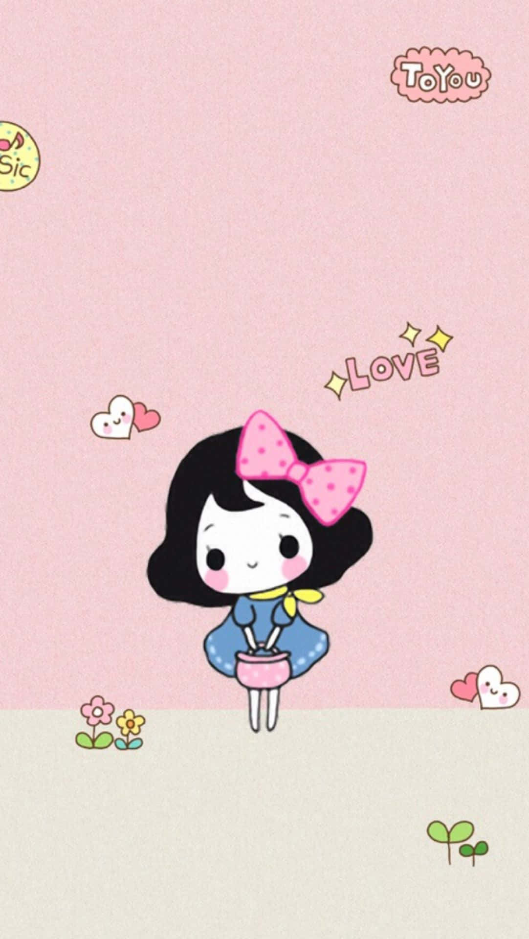 Cute Background Cartoon Girl With Bow
