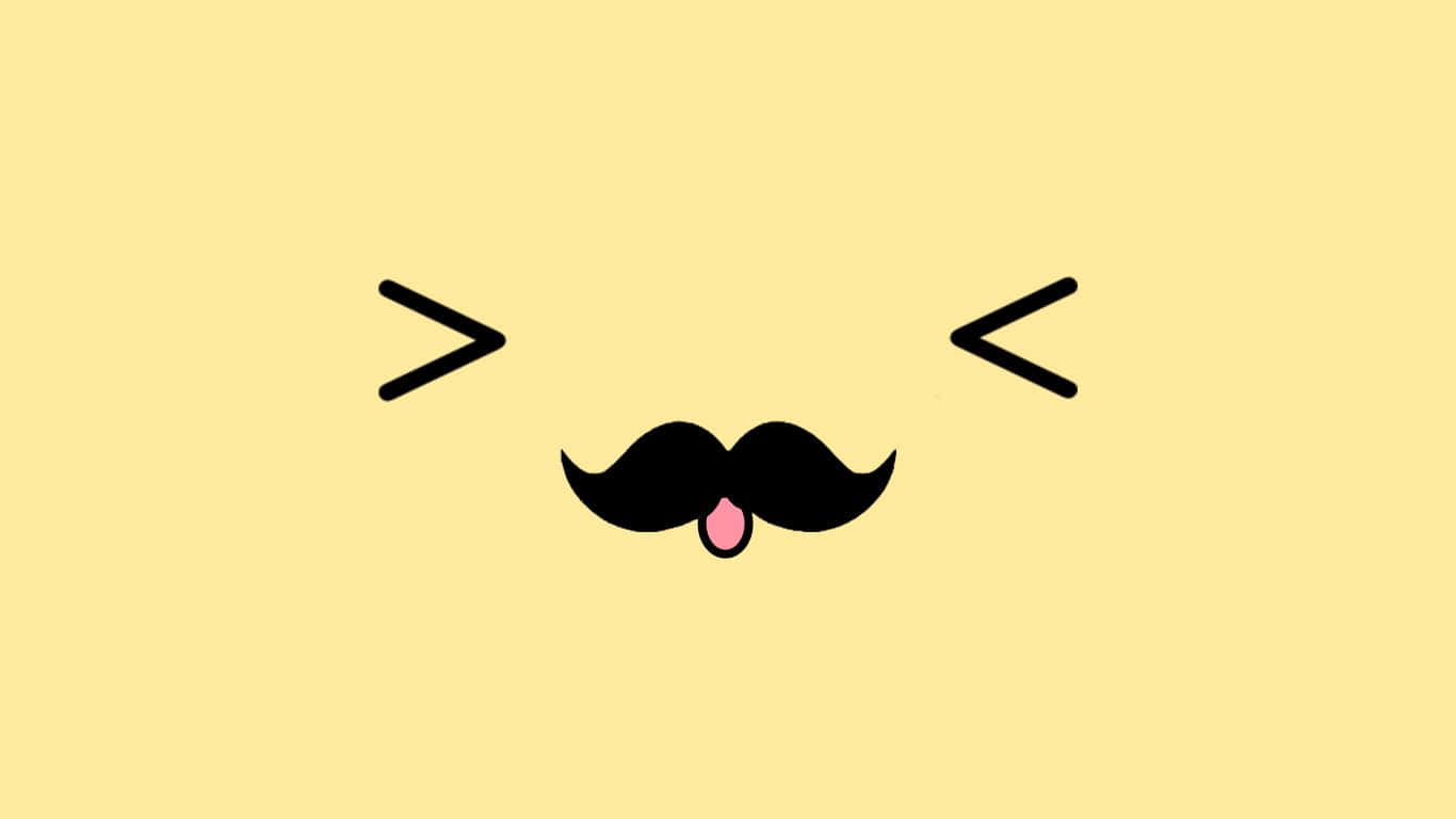 Cute Cartoon Face With Mustache On Yellow Background