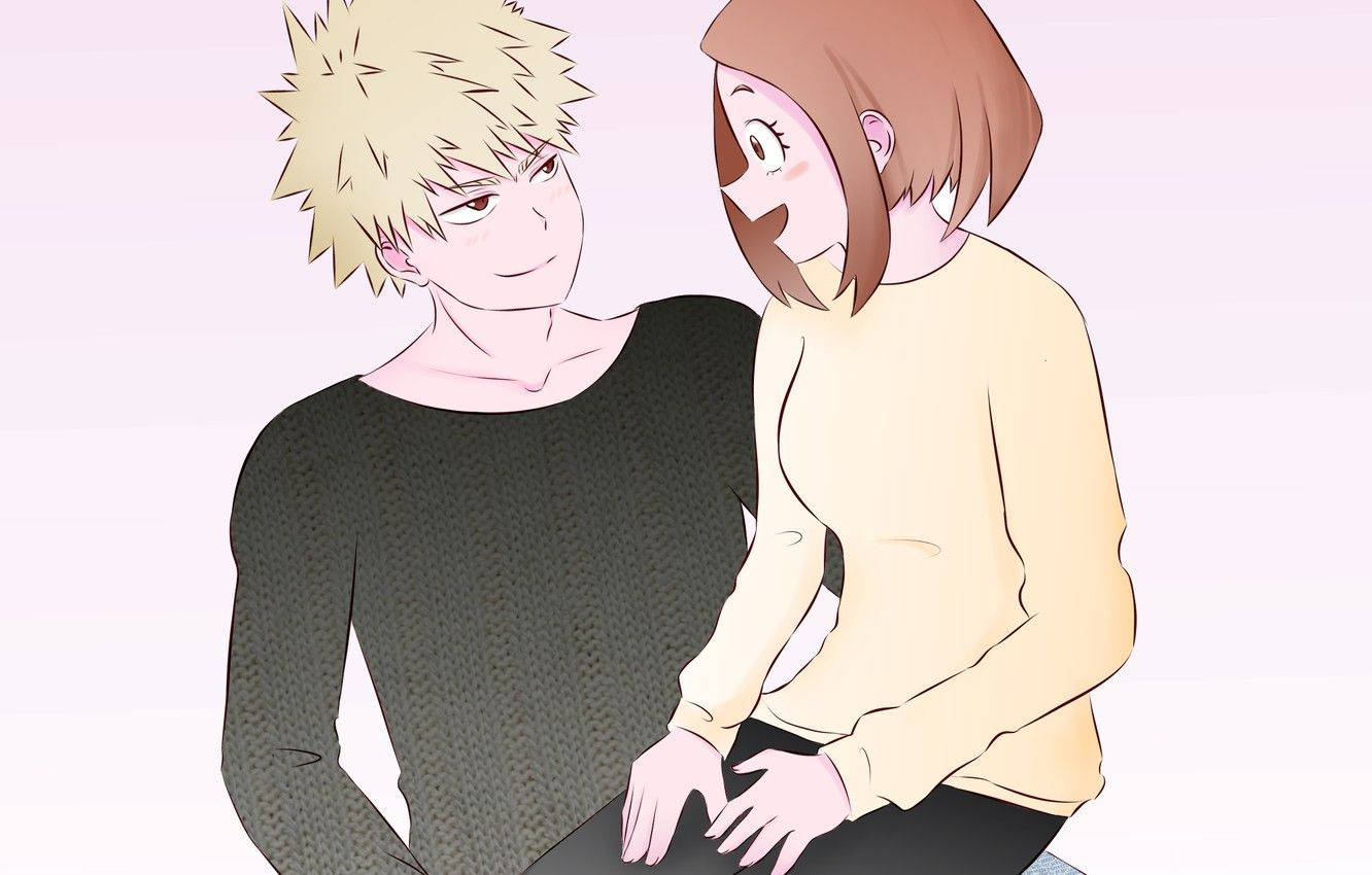 Cute Bakugo Looking Together Ochako Wallpaper