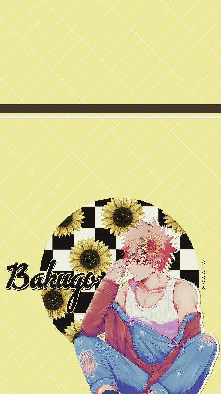 Cute Bakugo Sunflowers Yellow Background Wallpaper
