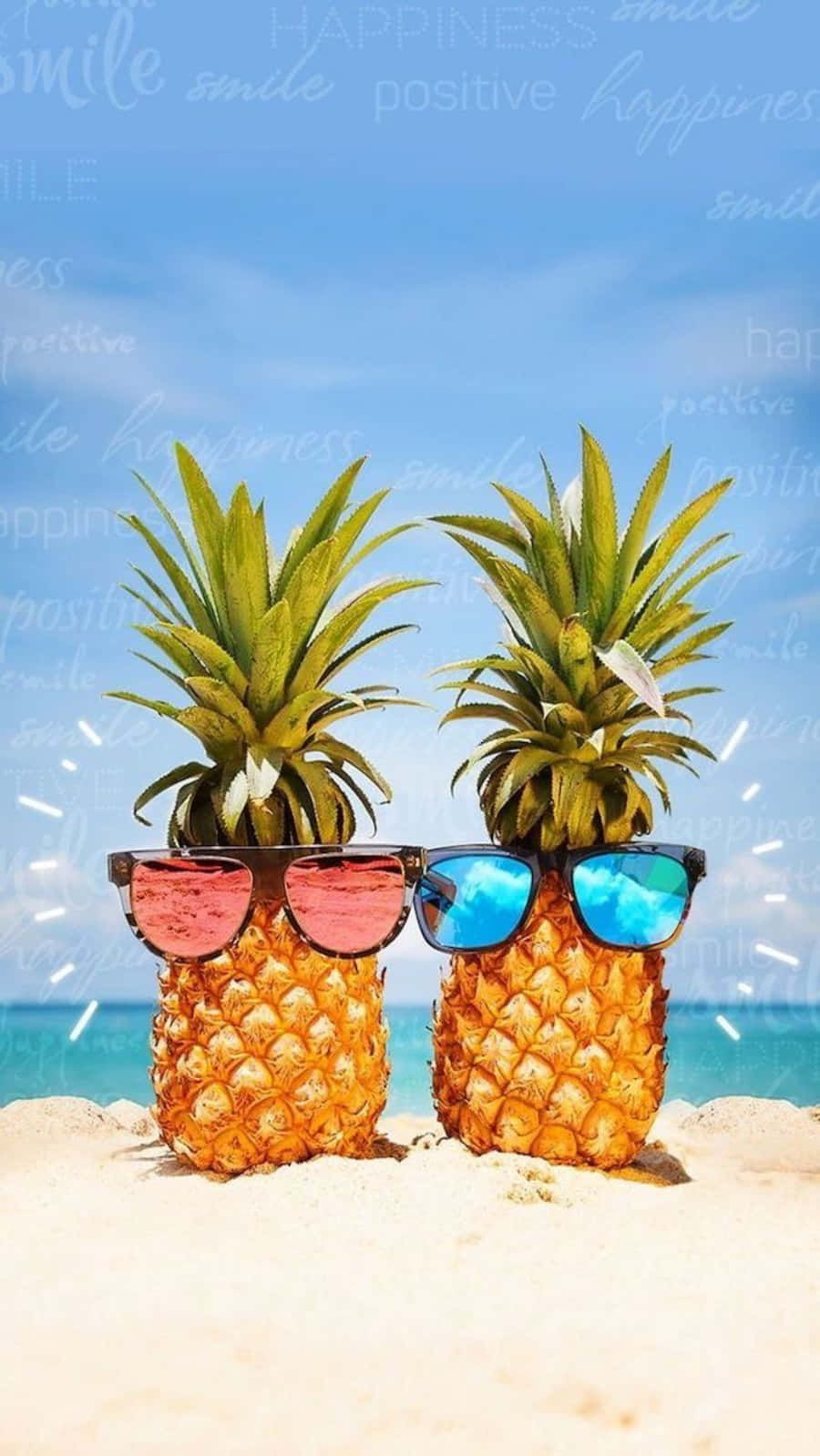 Two Pineapples Wearing Sunglasses On The Beach Wallpaper