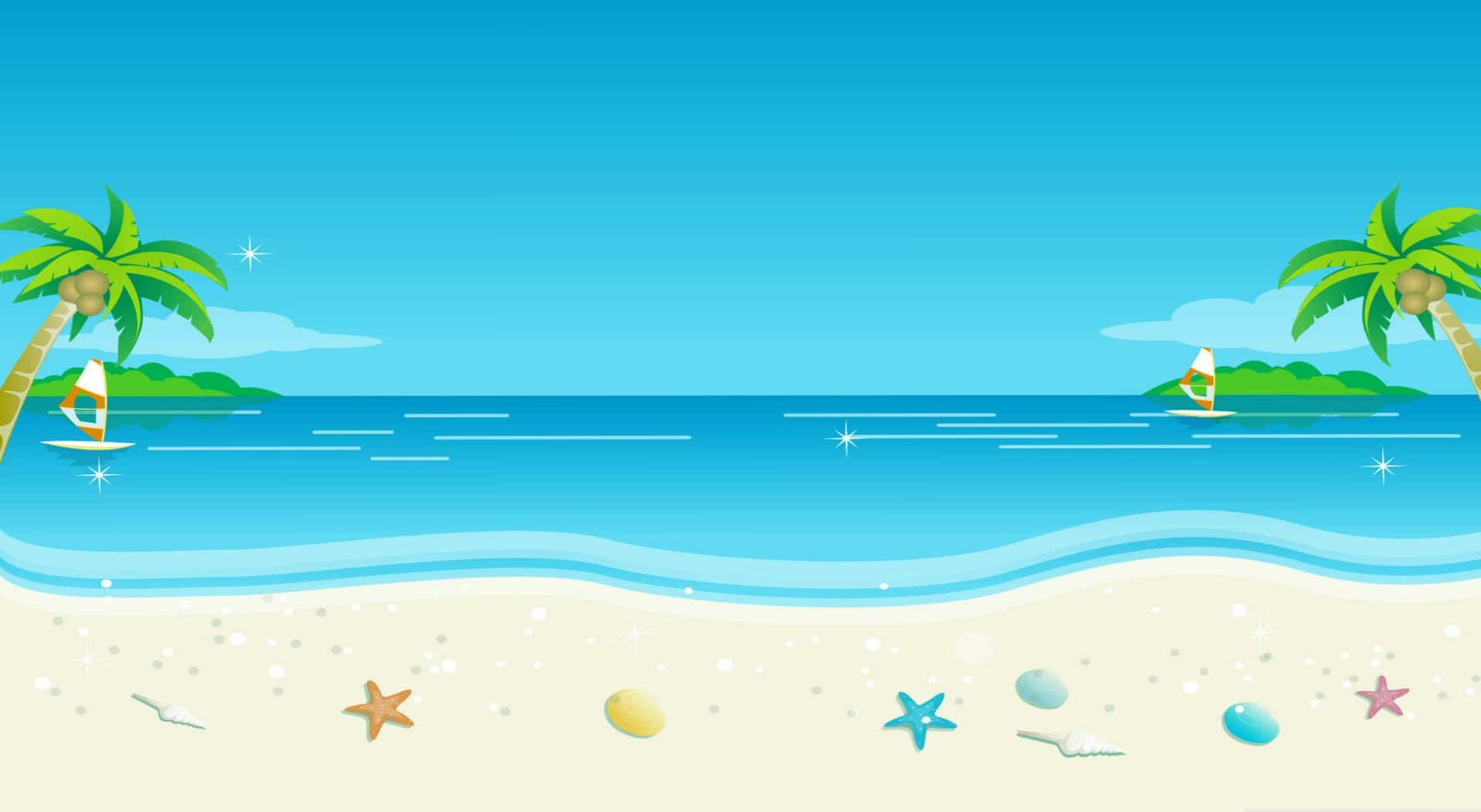 Hello Summer Background Flat Cartoon Design Wallpaper Sandy Summertime Beach  Stock Photo by ©alexdndz 577976082