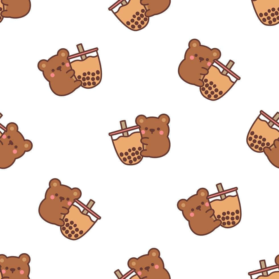Cute Bear Boba Pattern Wallpaper