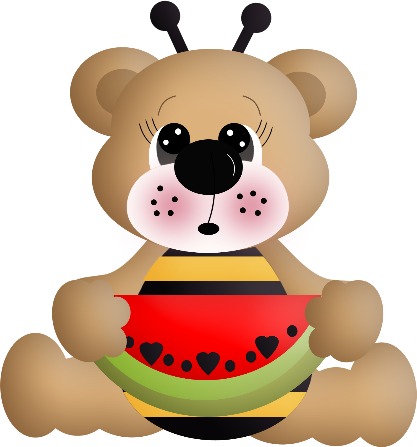 Cute Bear Eating Watermelon PNG