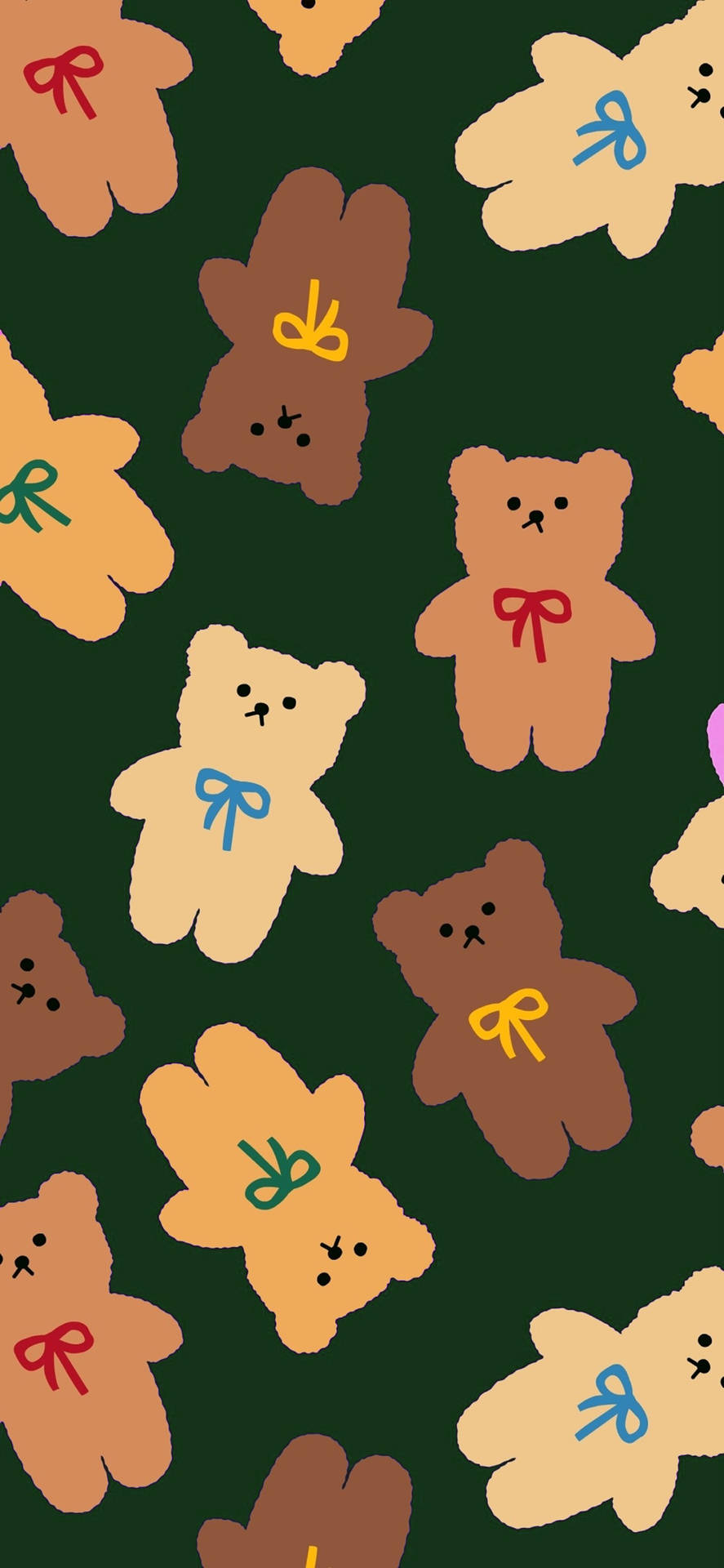 Cute Bear Pattern Green Background Wallpaper