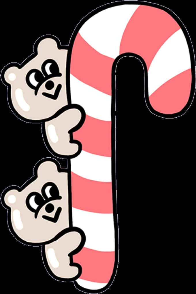 Cute Bears Candy Cane Cartoon PNG