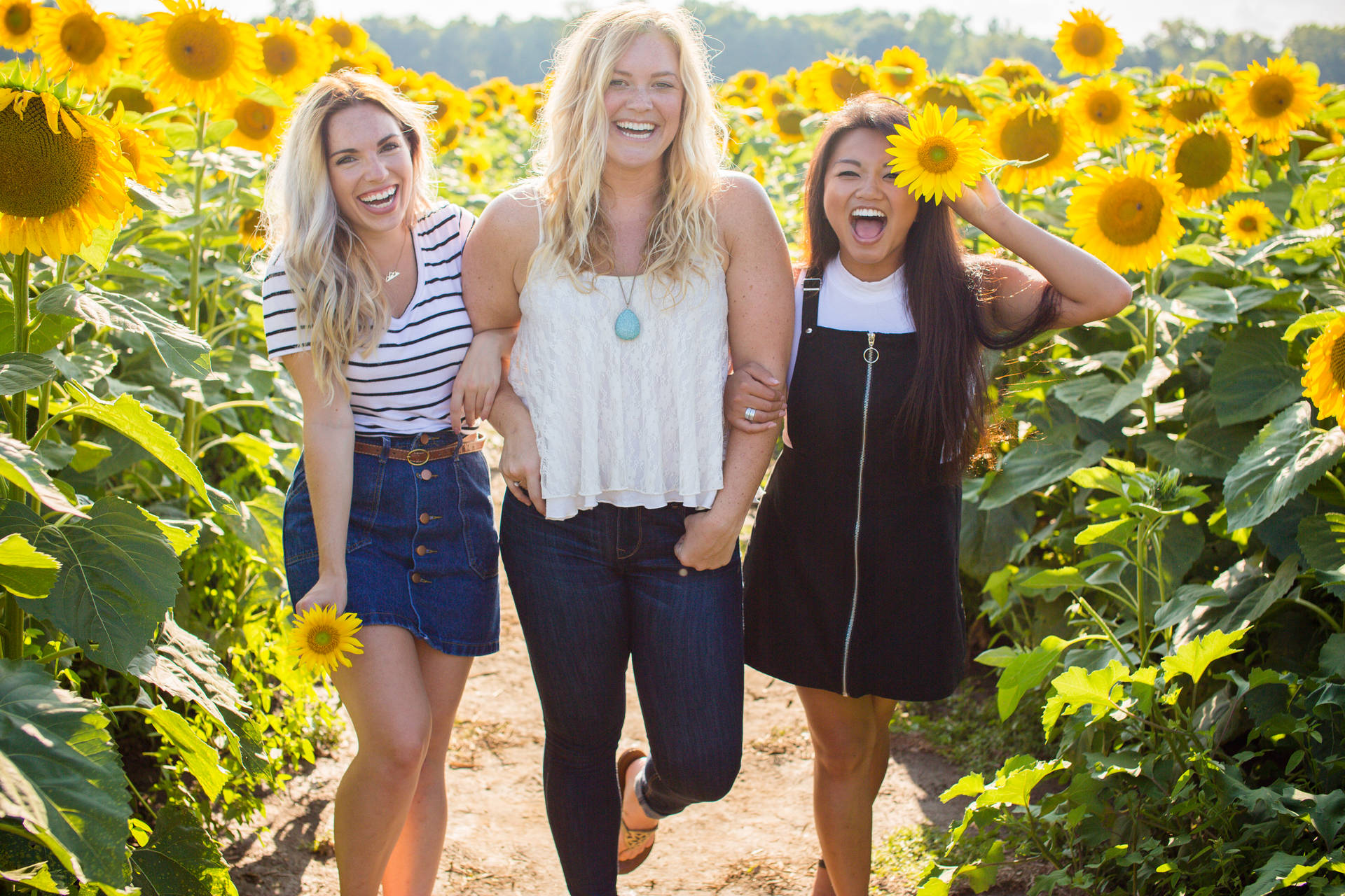 Cute Best Friends With Sunflowers Wallpaper