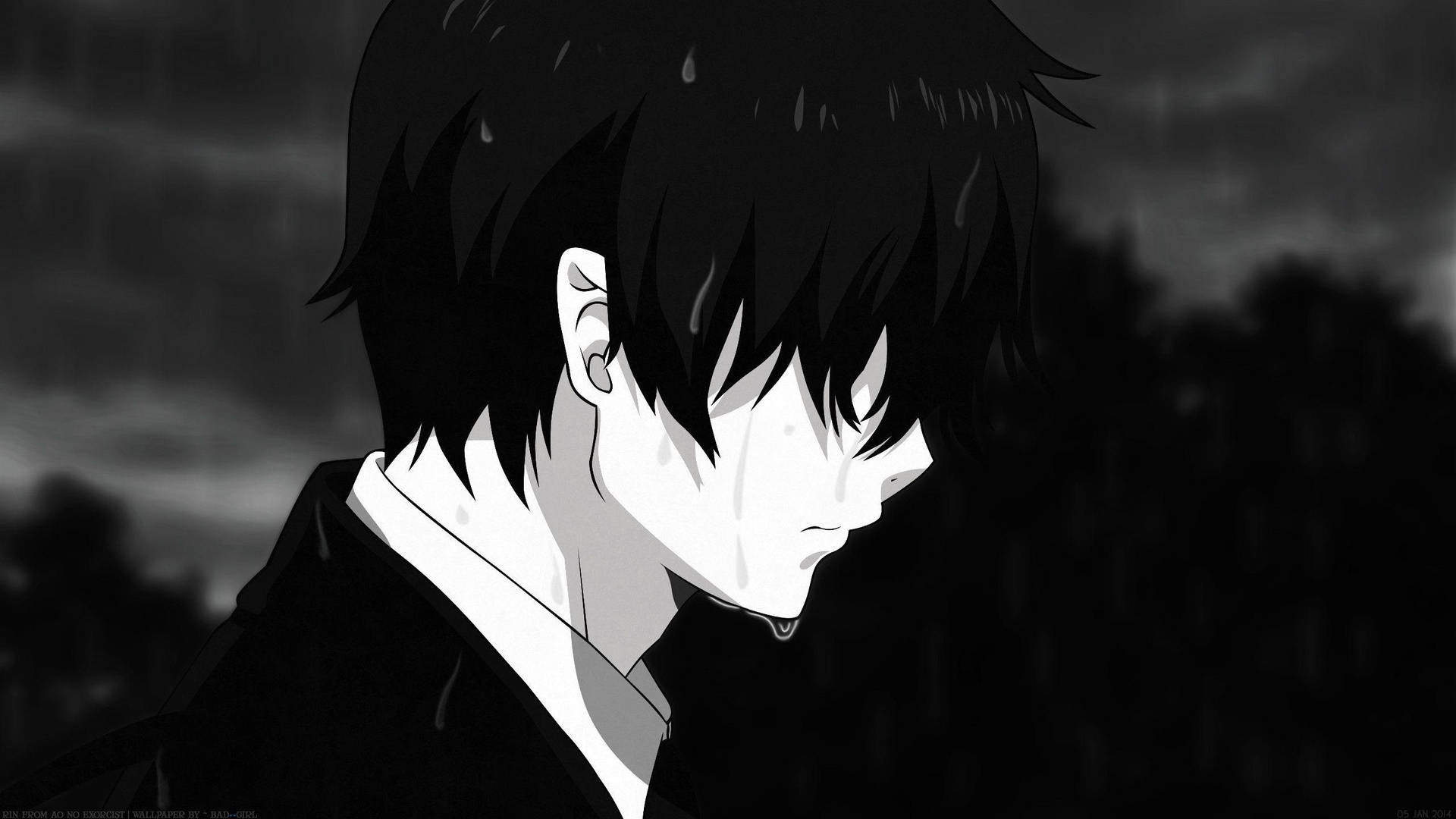 Cute Black And White Aesthetic Anime Boy Crying