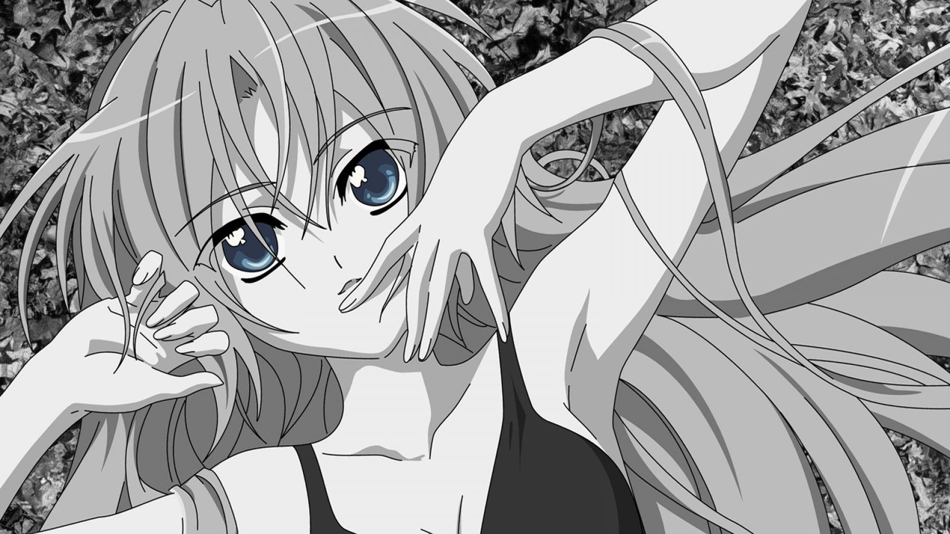 Cute Black And White Aesthetic Anime Girl Blue Eyes Wallpaper