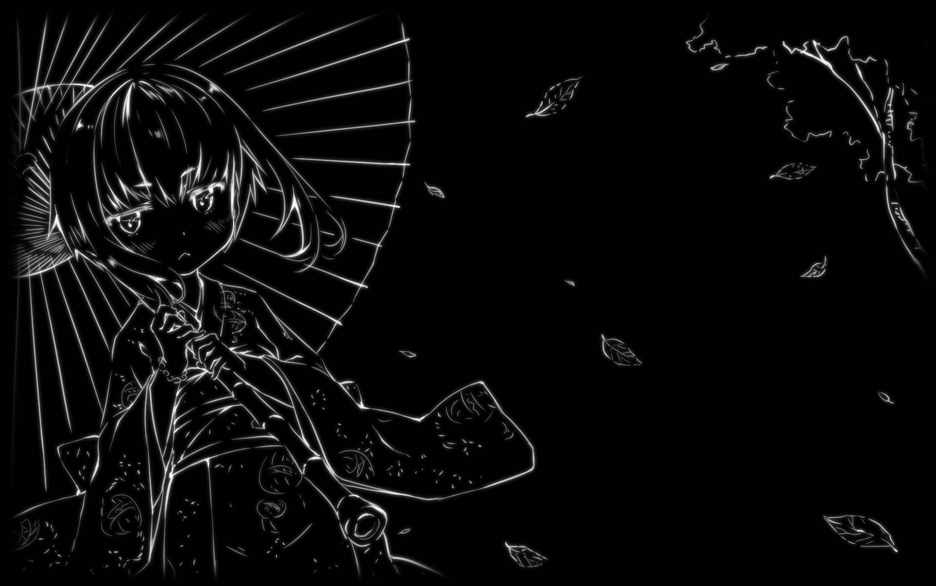 Cute Black And White Aesthetic Anime Girl Umbrella Wallpaper