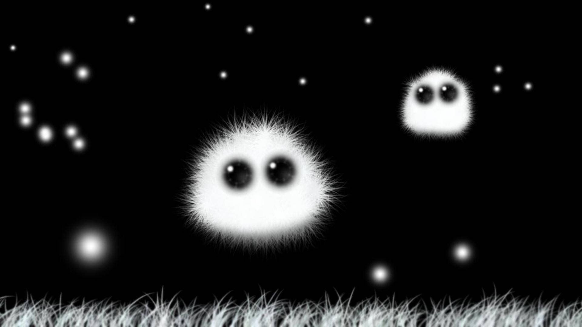 Cute Black And White Aesthetic Fuzzy Creatures Flying