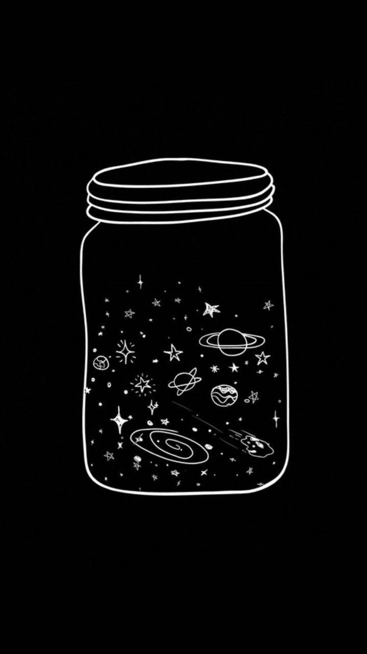 Cute Black And White Aesthetic Galaxy In Jar