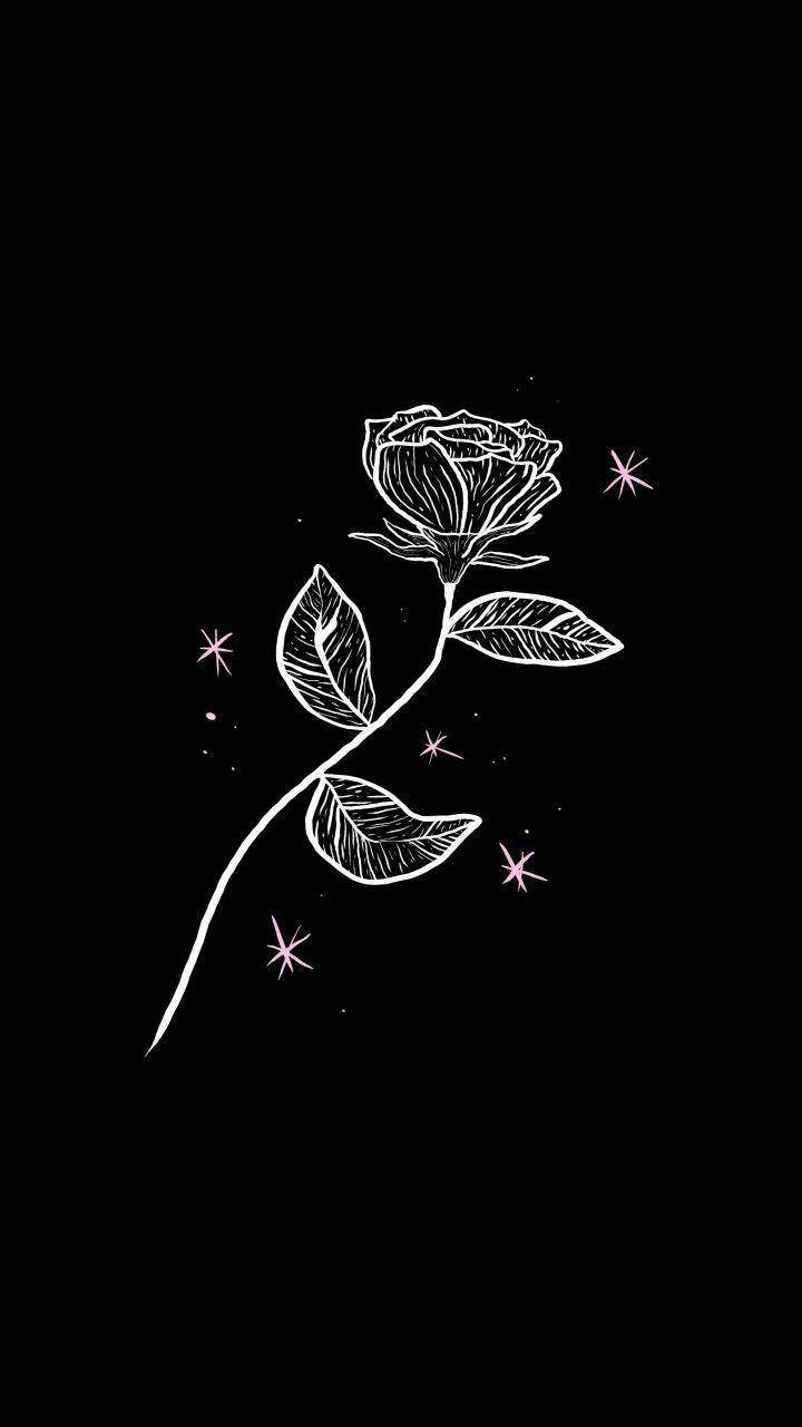 Cute Black And White Aesthetic Rose Pink Sparkles Wallpaper