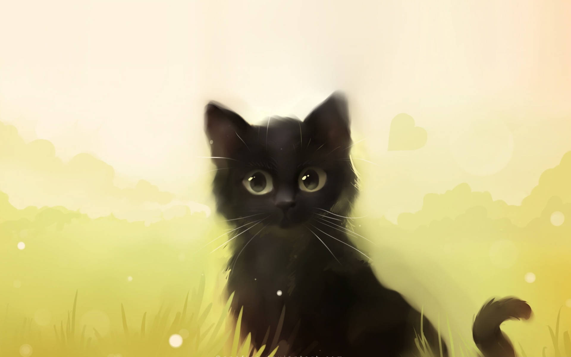 Cute Black Cat Pastel Drawing Wallpaper