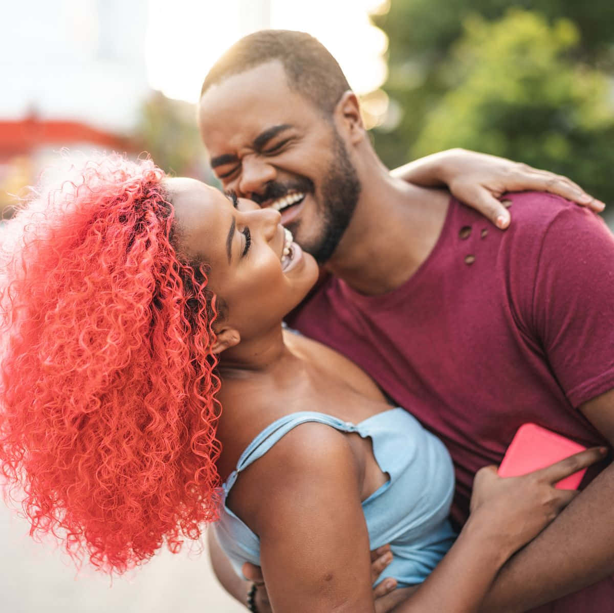 Cute Black Couple Hugging Happily Picture