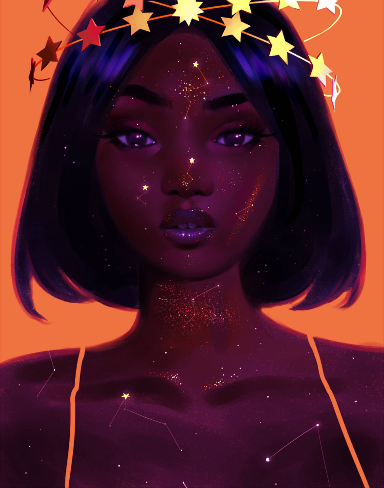 Cute Black Girl Aesthetic Stars Wallpaper