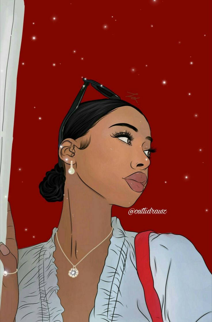 Cute Black Girl Digital Drawing Wallpaper