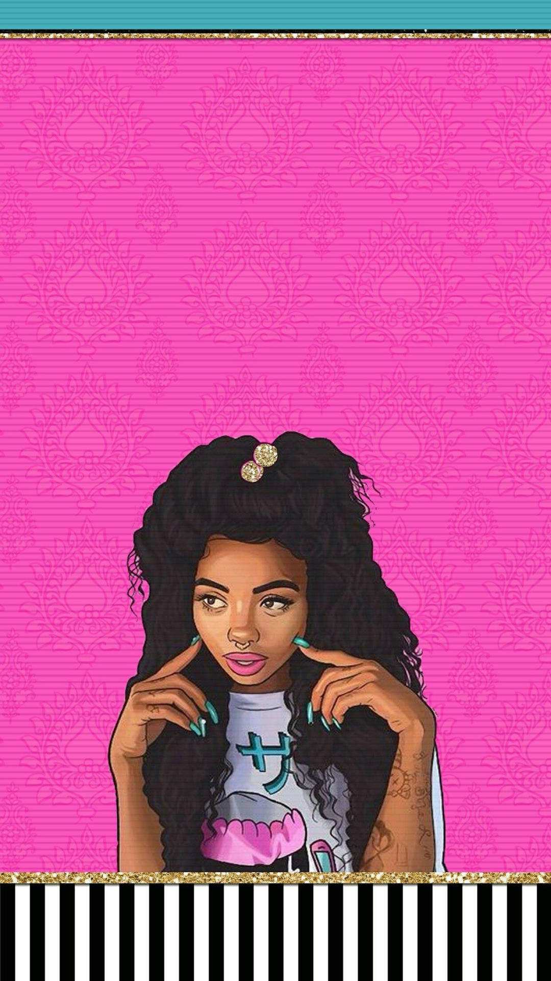 Cute Black Girl Pink Pop Art Wallpaper