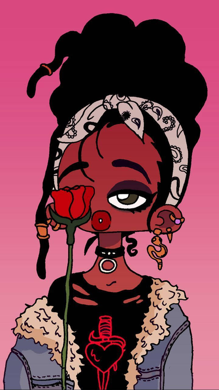 Cute Black Girl Rose Baddie Art Wallpaper