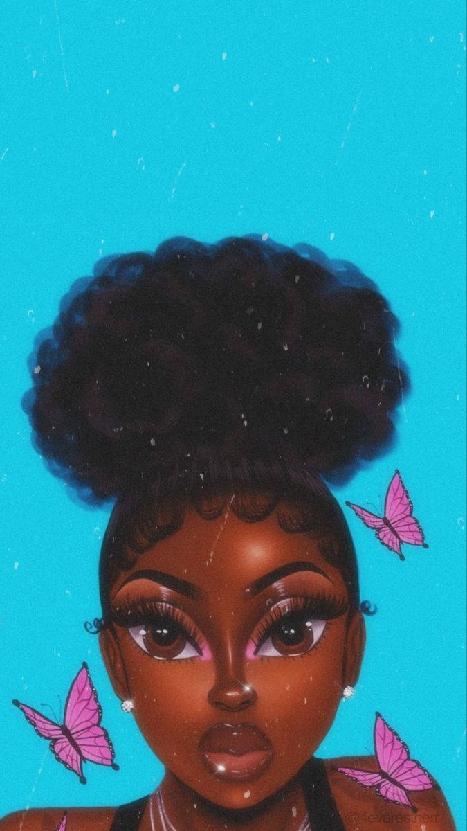 Sød sort pige med sommerfugle Wallpaper