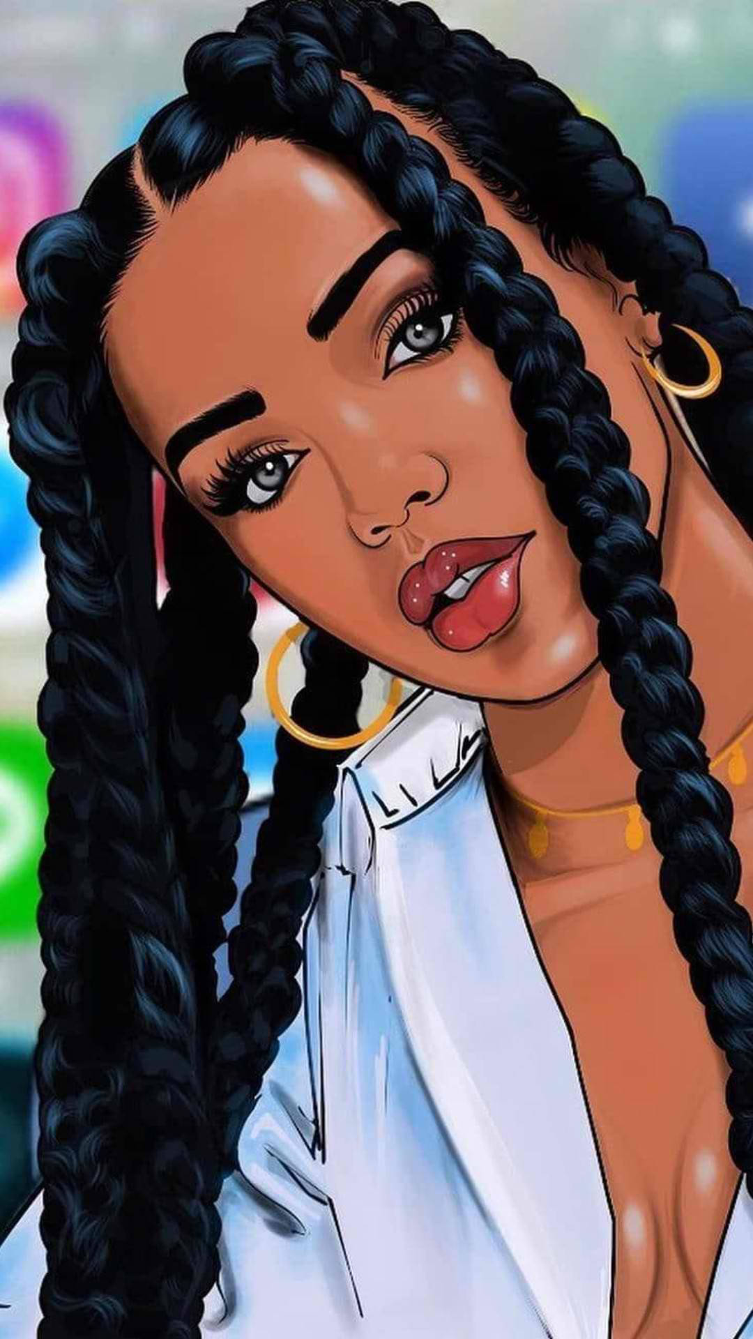 Cute Black Girl With Interlaced Hair Wallpaper