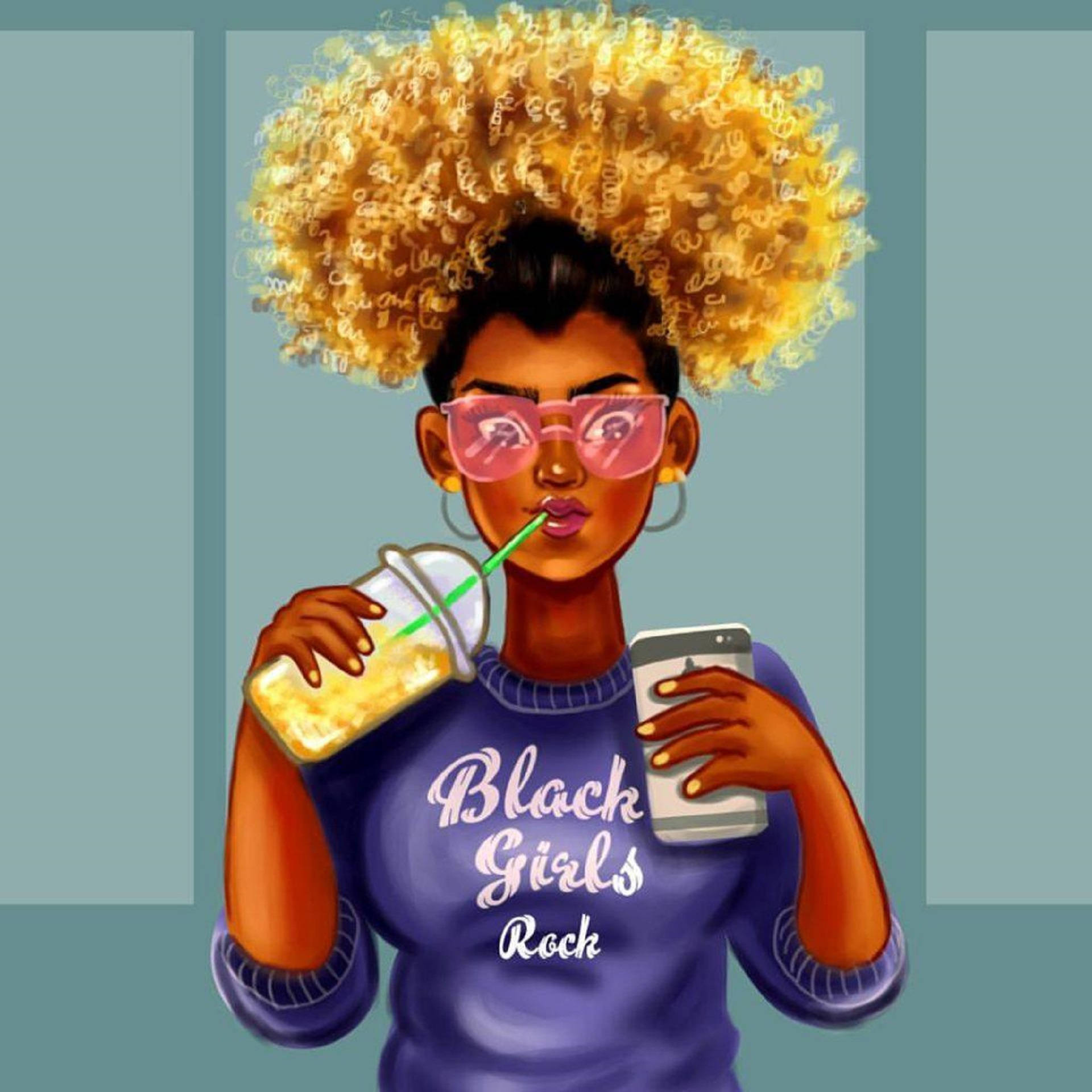 Cute Black Girls Rock Pop Art Wallpaper
