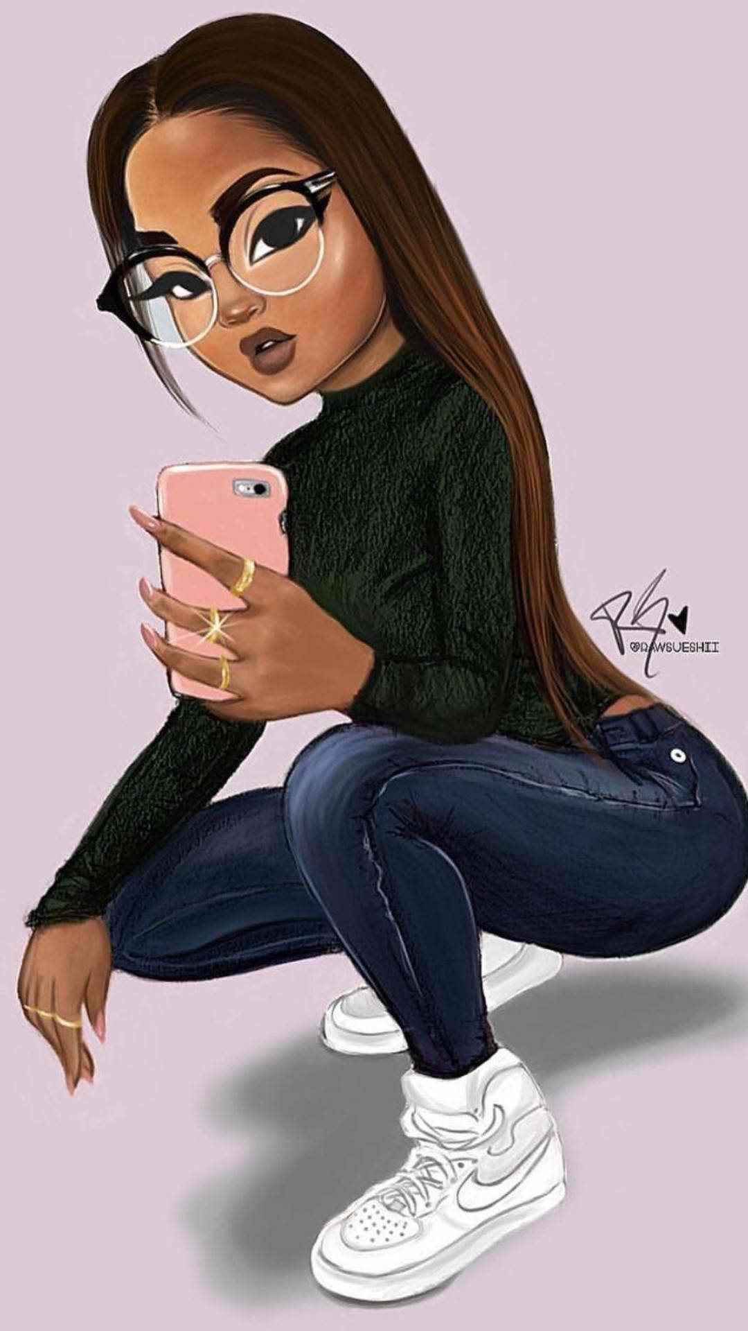 Cute Black Hair Mirror Selfie Wallpaper