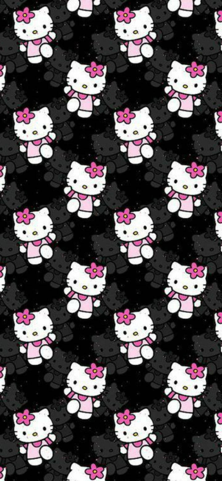 Caption: Adorable Black Hello Kitty Design Wallpaper