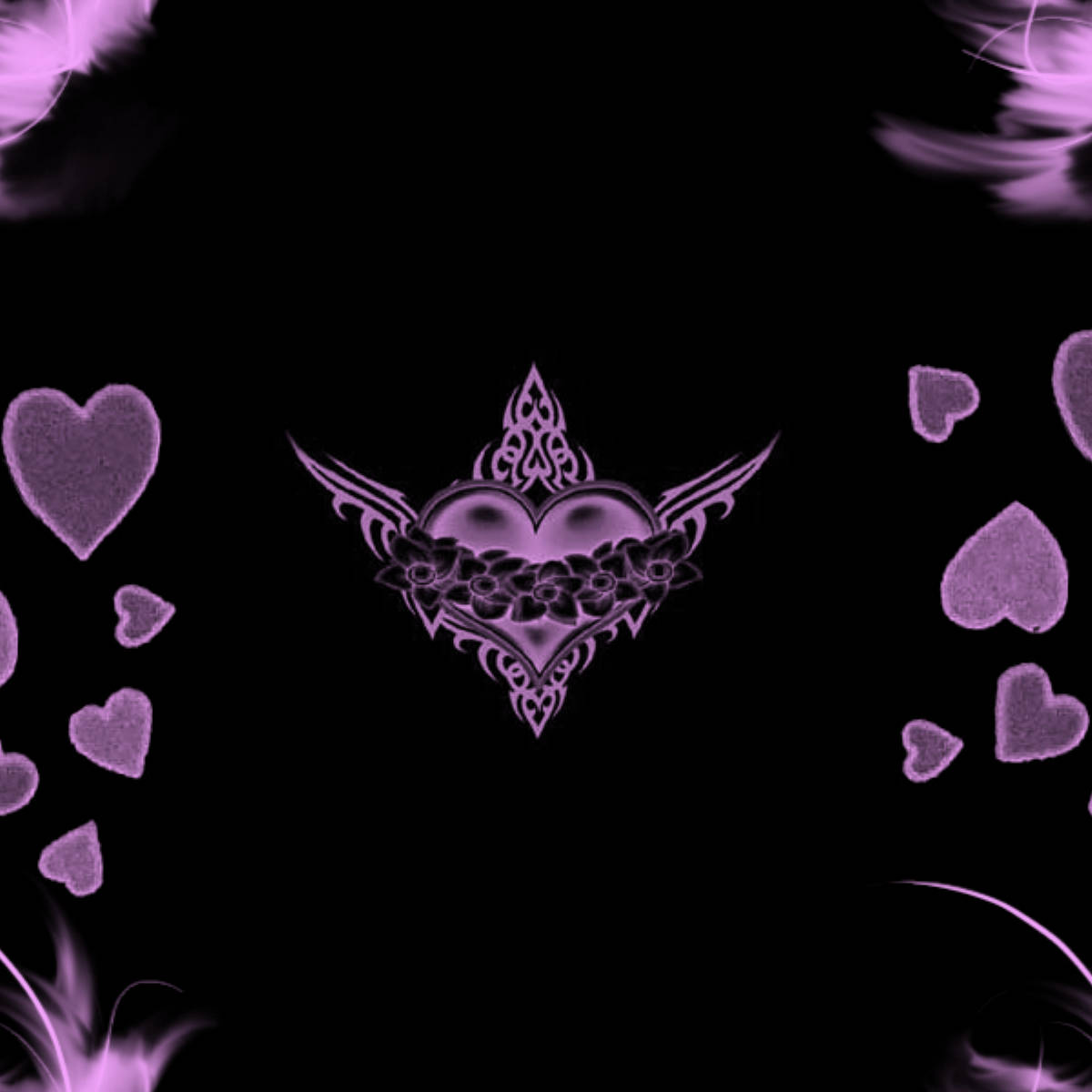 Cute Black Purple Hearts Art Wallpaper