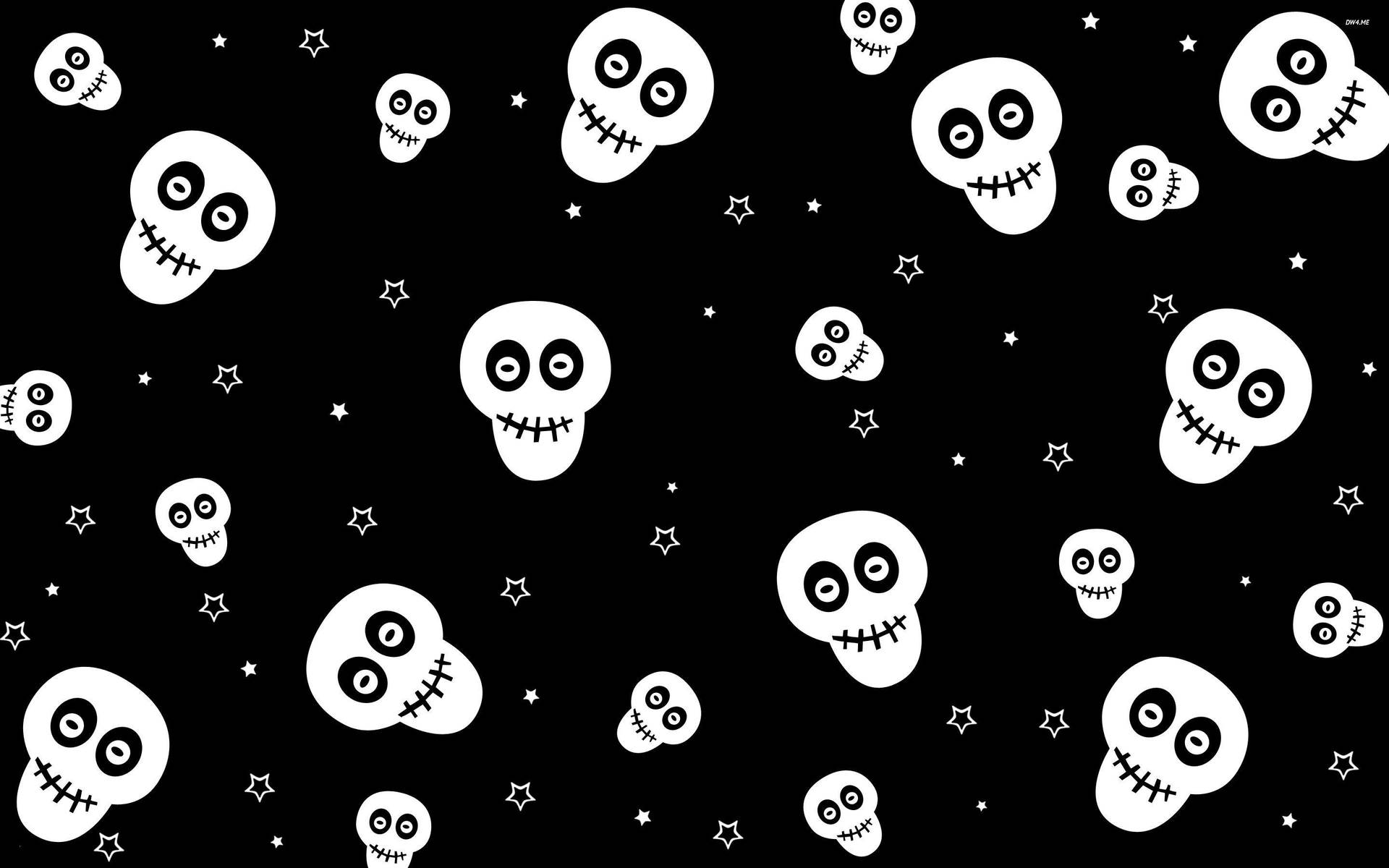 Cute Black Skull And Stars Pattern Wallpaper