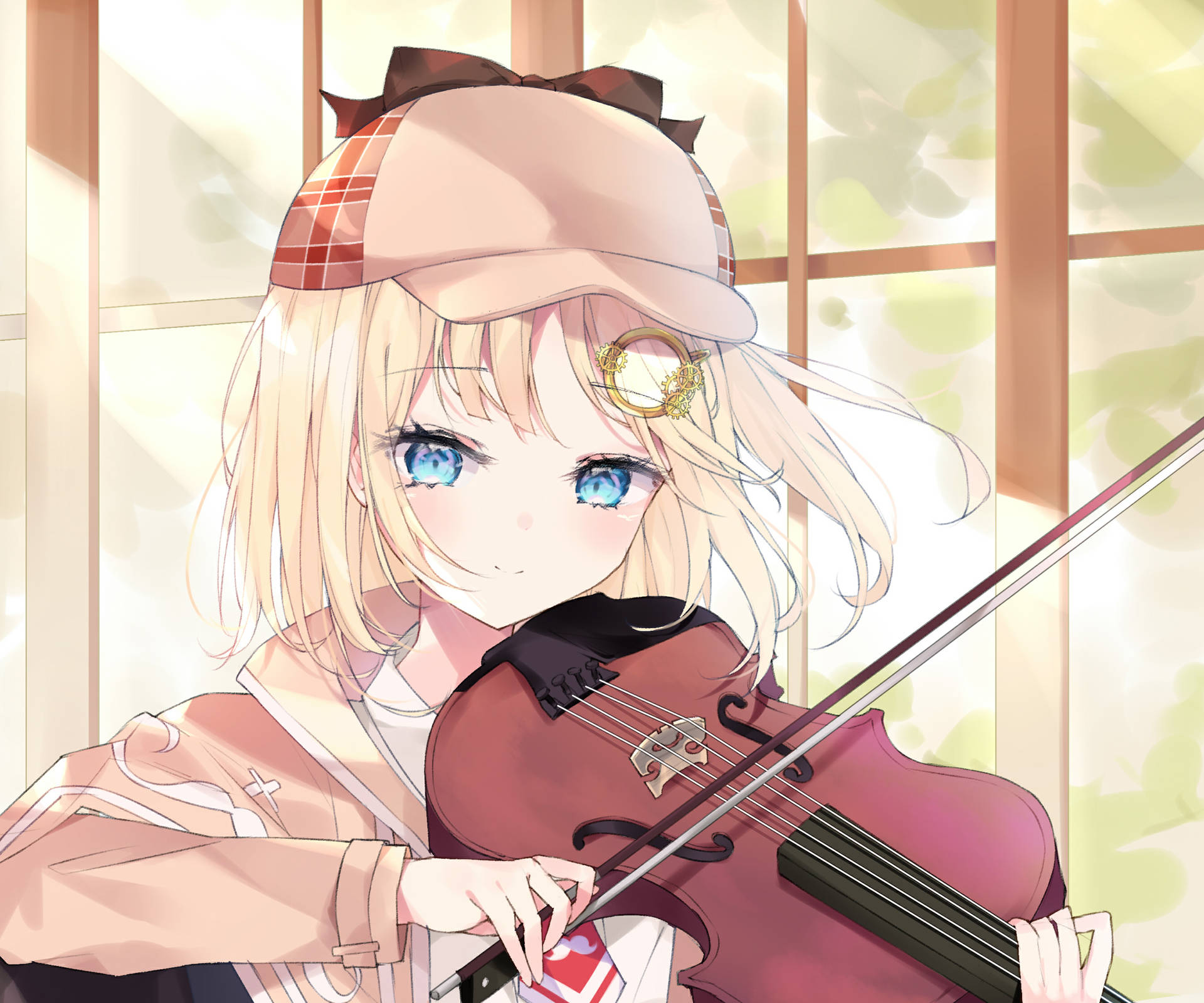 Cute Blonde Hololive Violinist Desktop Wallpaper