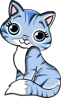 Cute Blue Cartoon Cat PNG