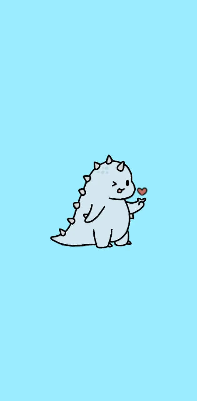 Download Cute Blue Dinosaur Love Illustration Wallpaper | Wallpapers.com