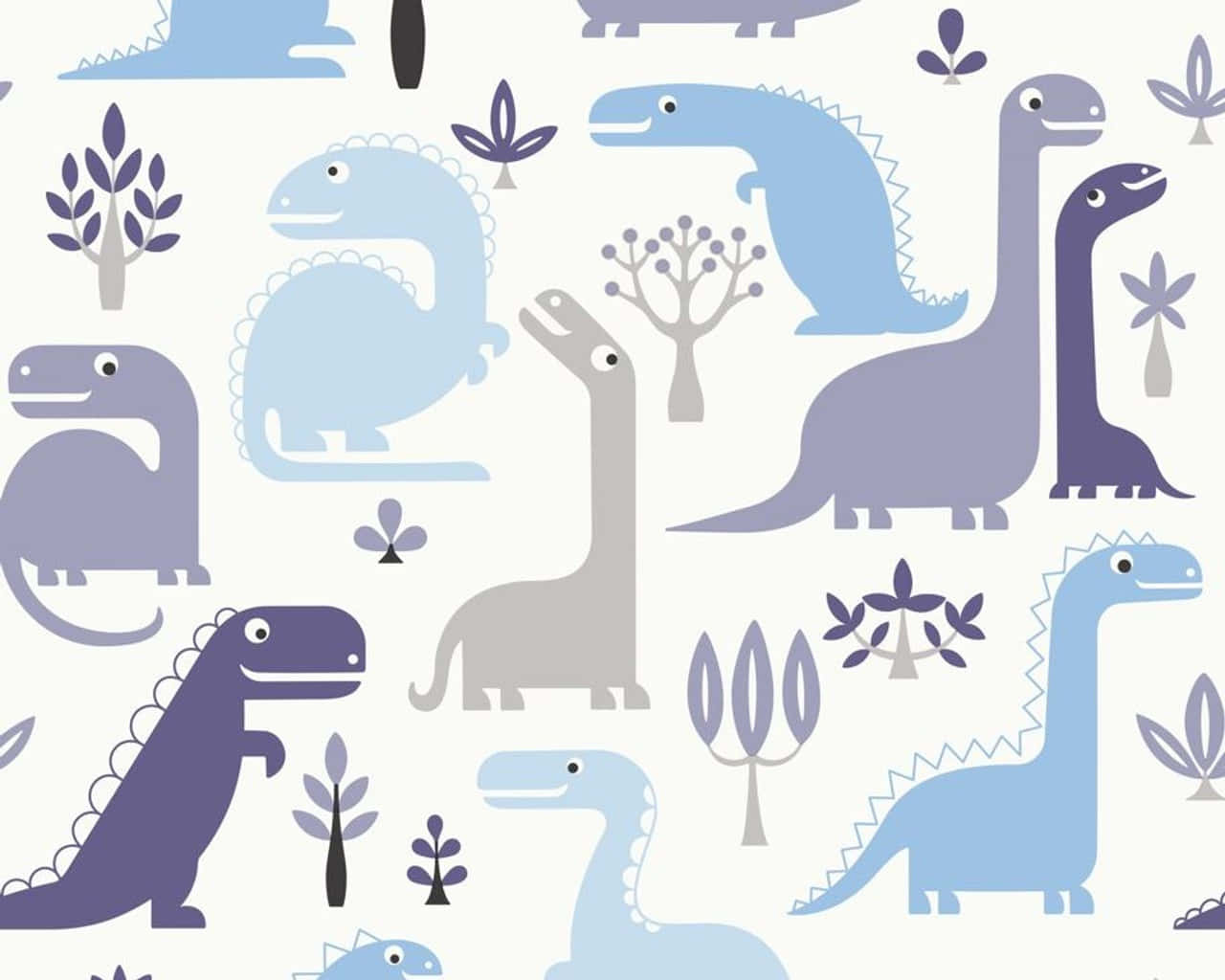 Cute Blue Dinosaur Pattern Wallpaper