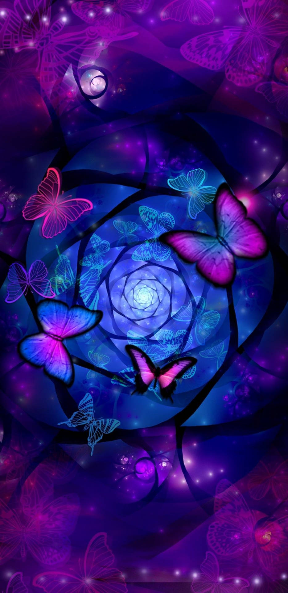 Lindoteléfono Azul Con Flores Y Mariposas. Fondo de pantalla