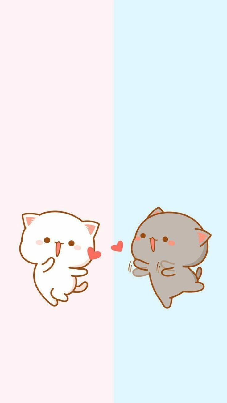 "Adorable Blue and Pink Cat Phone Wallpaper" Wallpaper