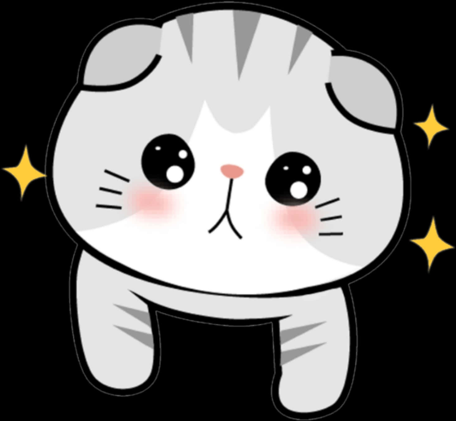 Cute Blushing Cartoon Cat PNG