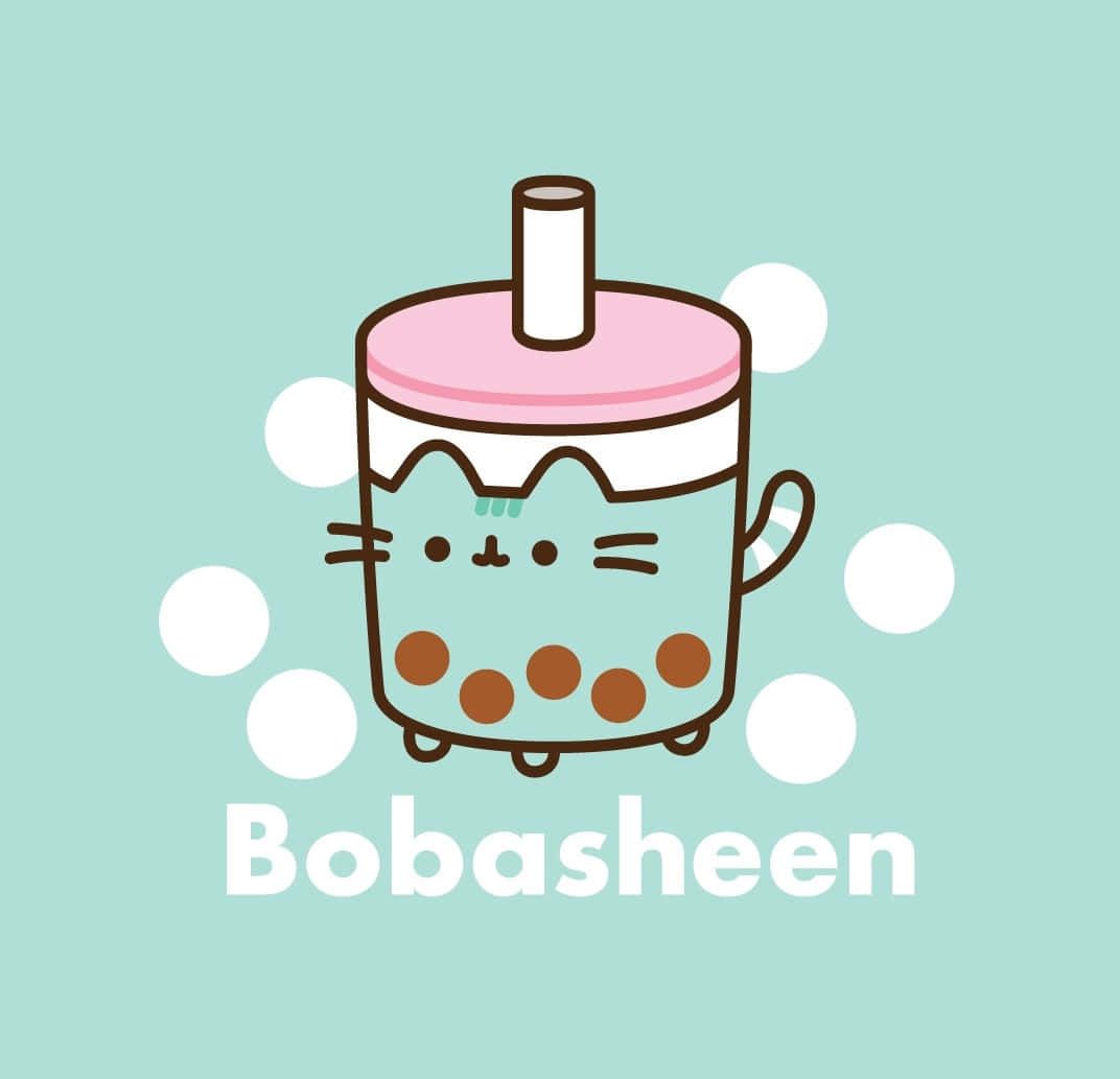 Cute Boba And Pusheen Cat Wallpaper