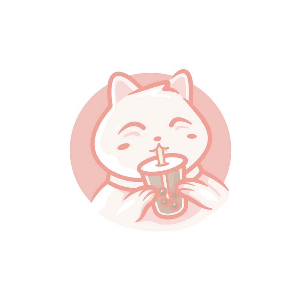 Cute Boba And White Cat Wallpaper