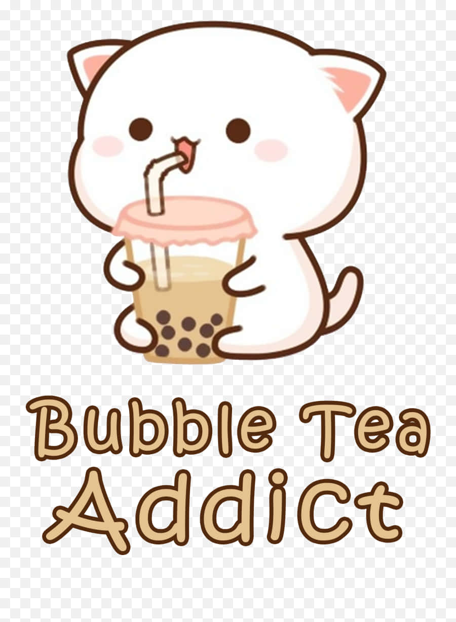 Cute Boba Cat Bubble Tea Addict Wallpaper