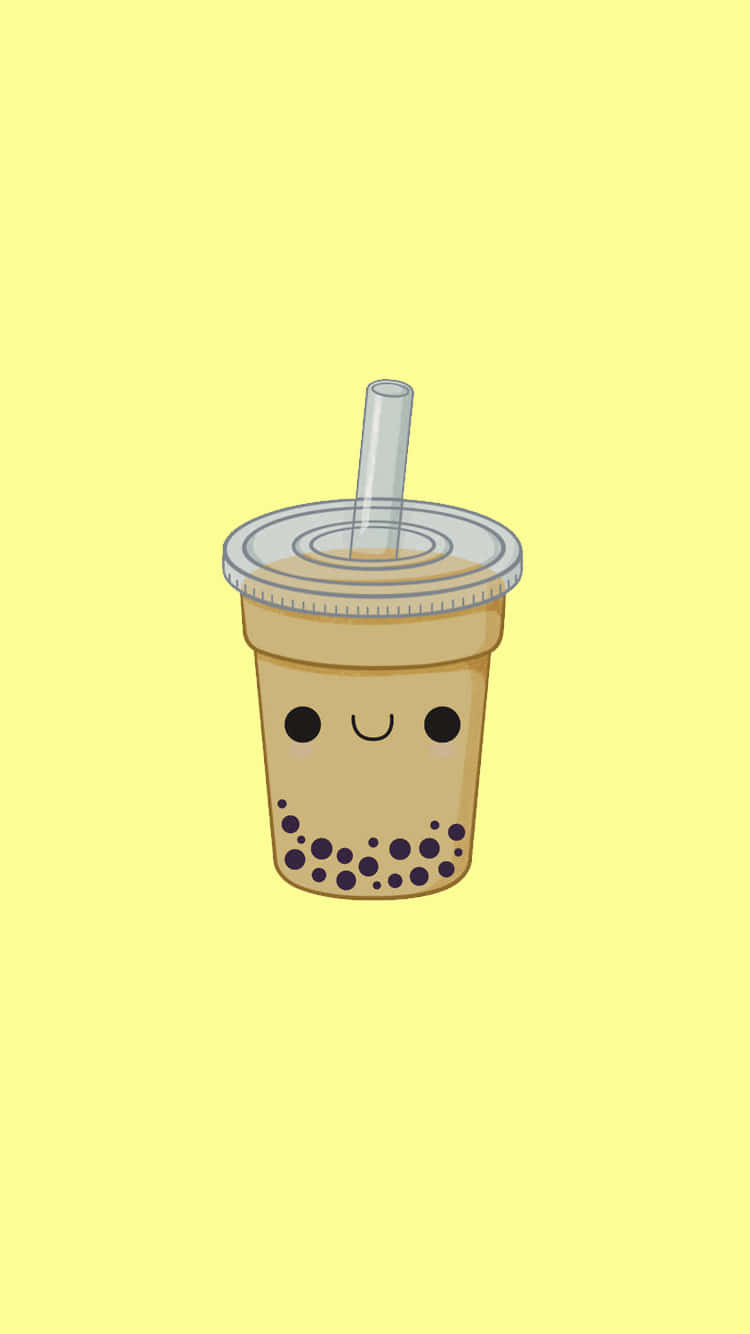 Cute Boba In Yellow Background Wallpaper