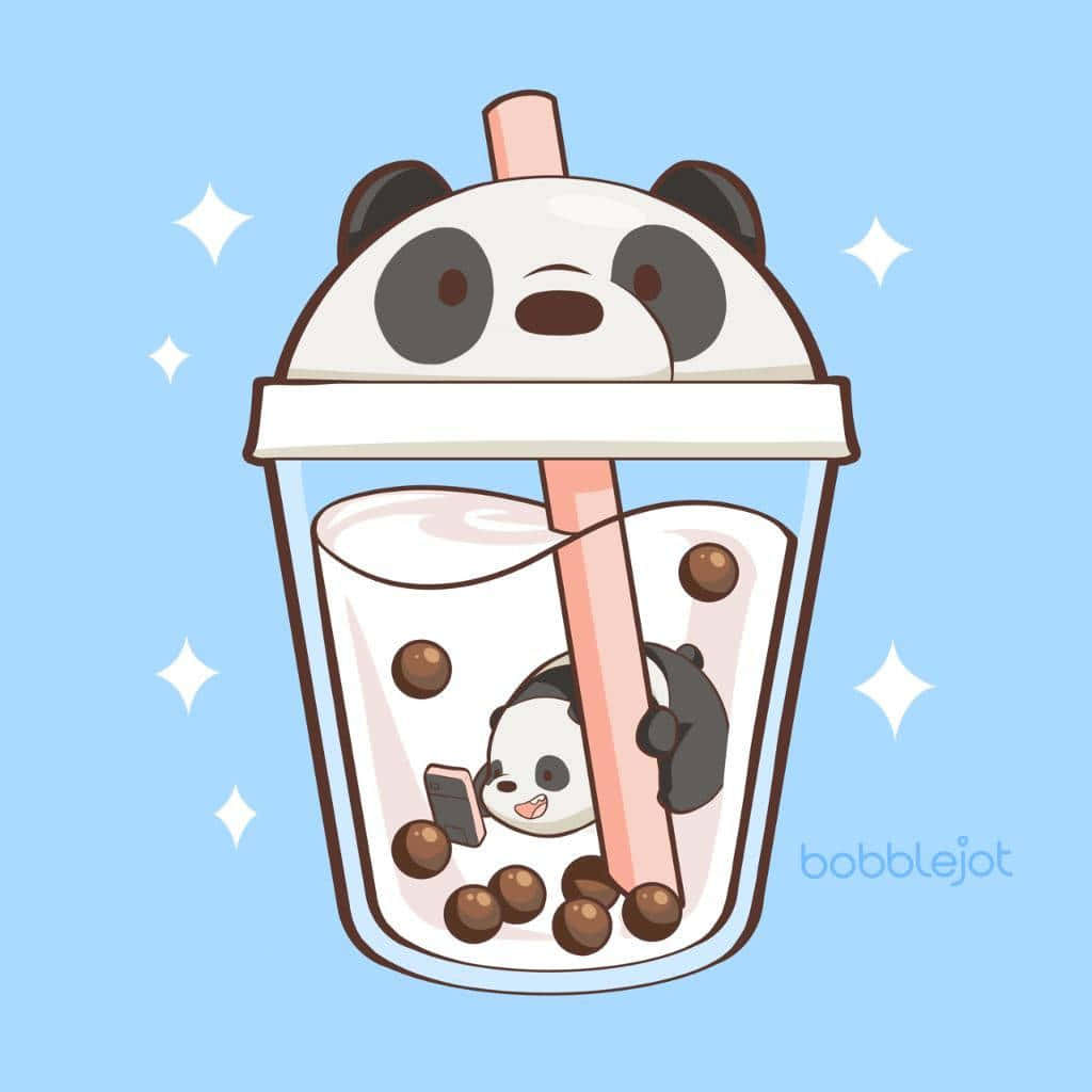 Cute Boba Panda Cup Lid Wallpaper