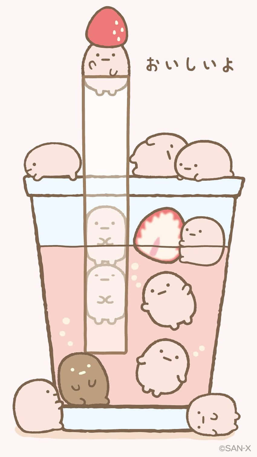 Cute Boba Tea With Kawaii Pearls Wallpaper
