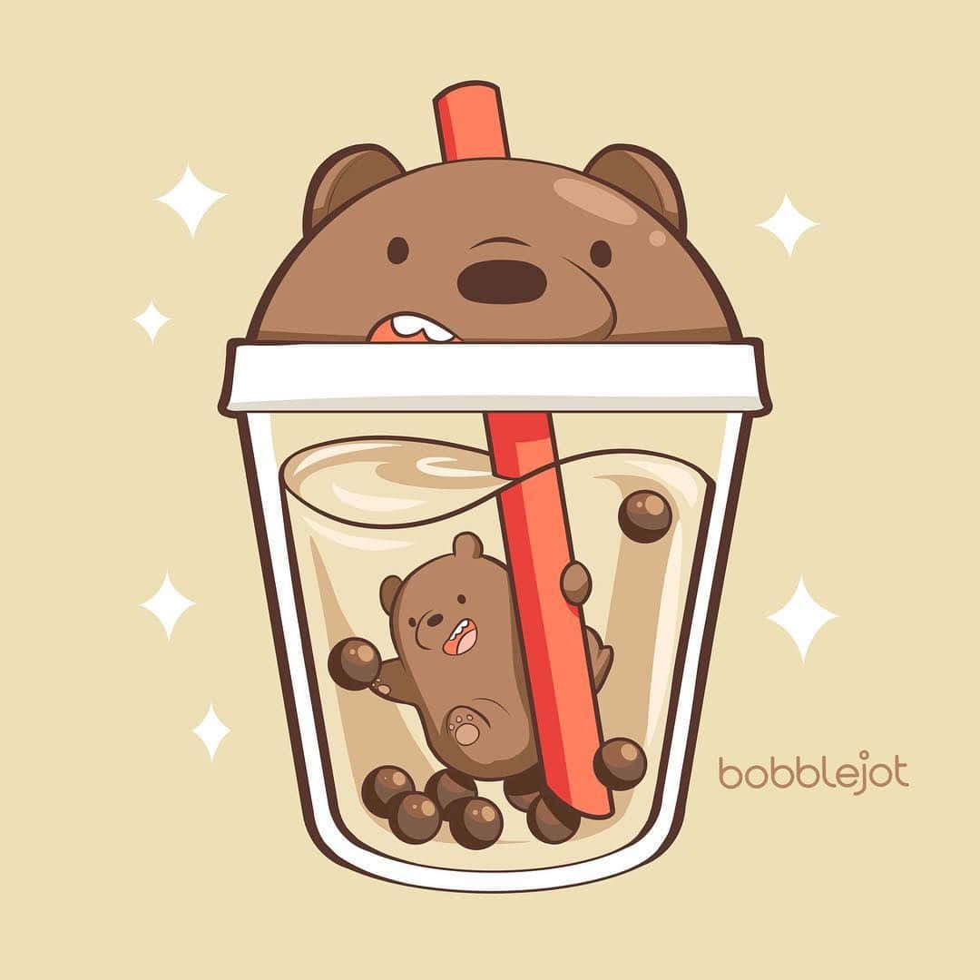 Cute Boba With Grizzly Cup Lid Wallpaper