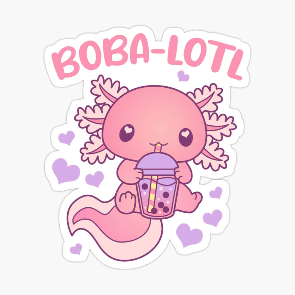 Cute Boba With Pink Axolotl Wallpaper