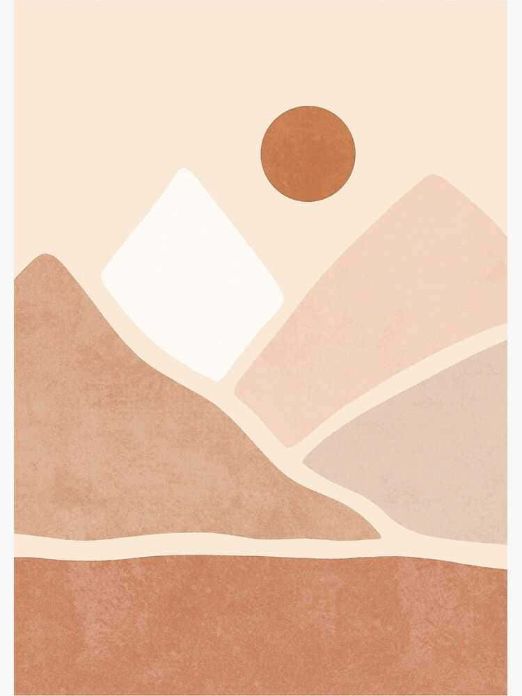 Unapintura Abstracta En Tonos Beige Y Marrón, Con Un Sol Y Montañas. Fondo de pantalla
