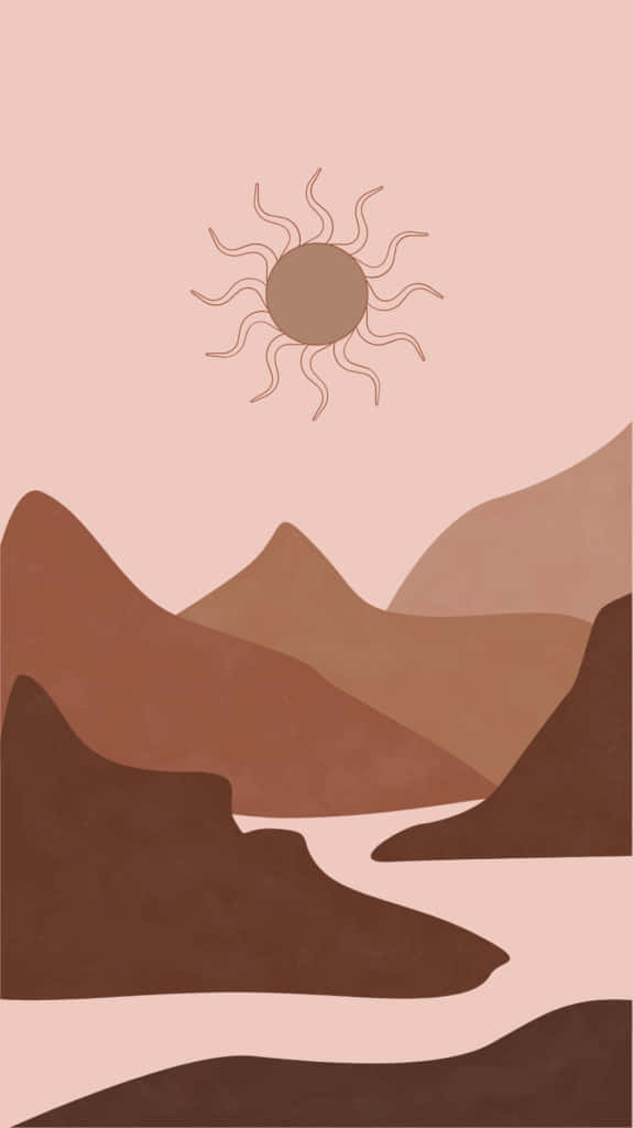 A Landscape With Mountains And A Sun Wallpaper