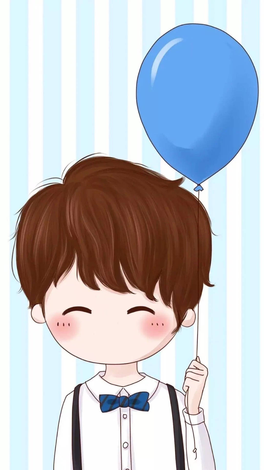 Cute Boy Cartoon Holding A Blue Balloon Wallpaper