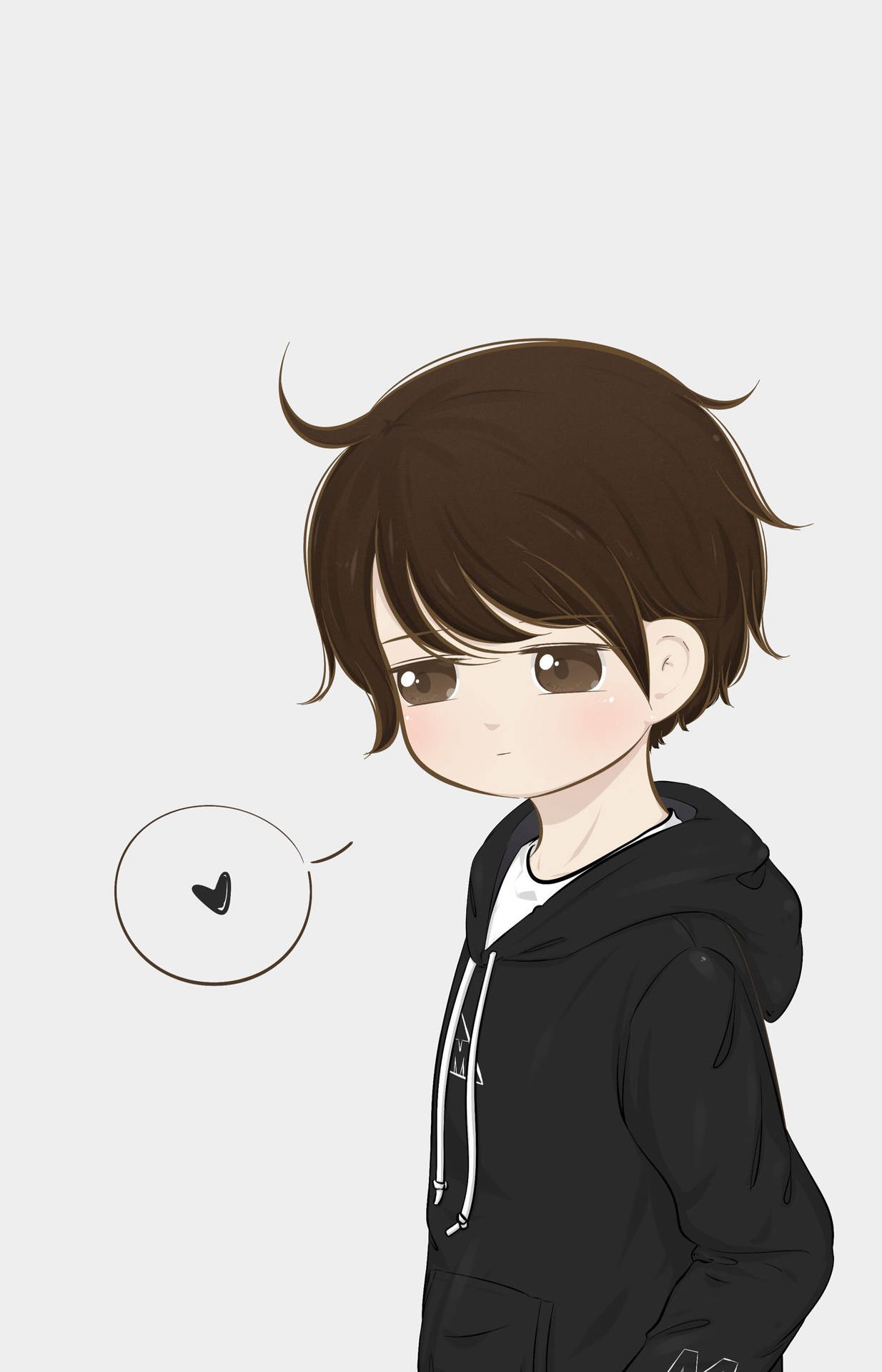 Download Cute Boy Cartoon Wearing Black Hoodie Wallpaper 